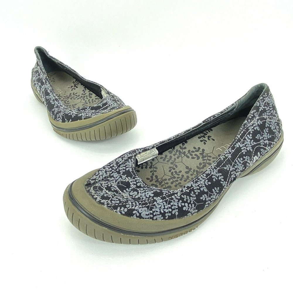 Merrell Luna Sport Ballet Flats Blue Flower Print Slip On Womans Size 7